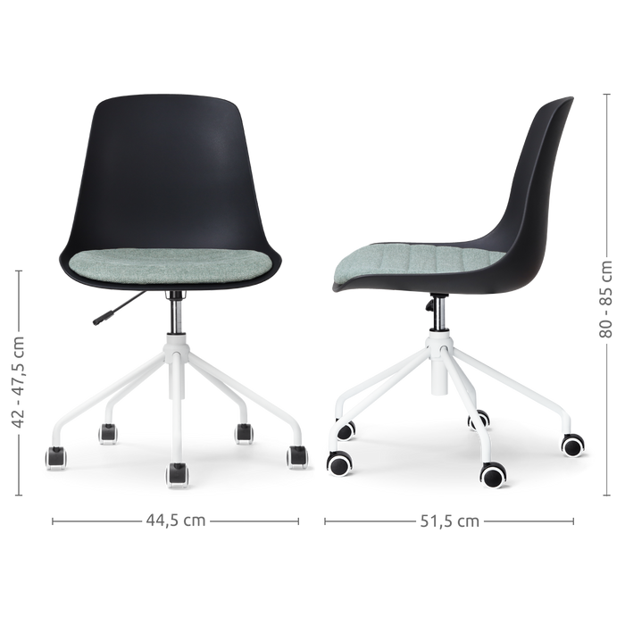 Nolon Nout-Liv Bureaustoel Zwart - Zacht Groen Kussen - Wit Onderstel