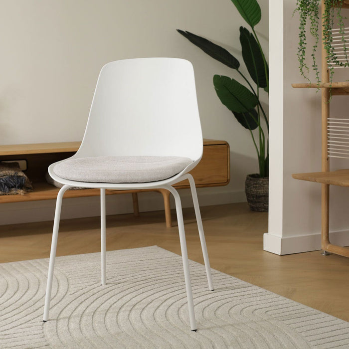 Nolon Nora-Liv Eetkamerstoel Wit - Beige Kussen - Witte Poten