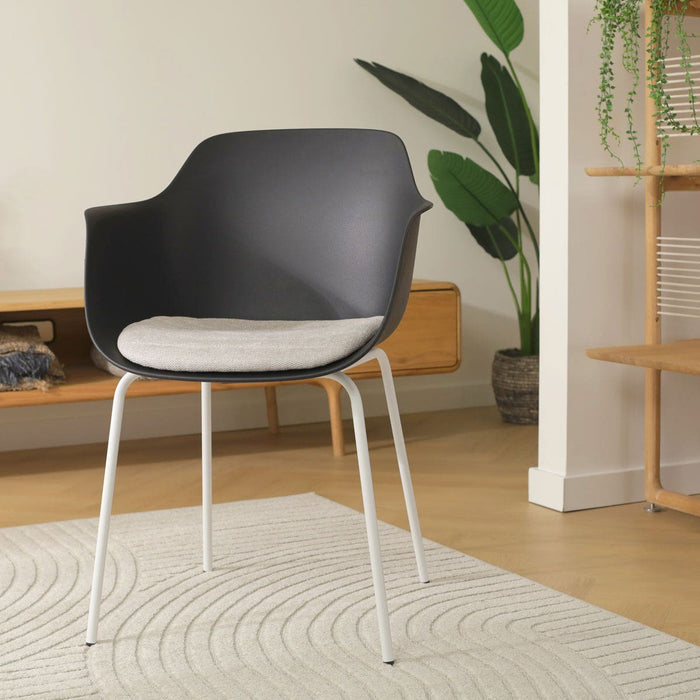 Nolon Nora-Liz Eetkamerstoel Zwart - Beige Kussen - Witte Poten