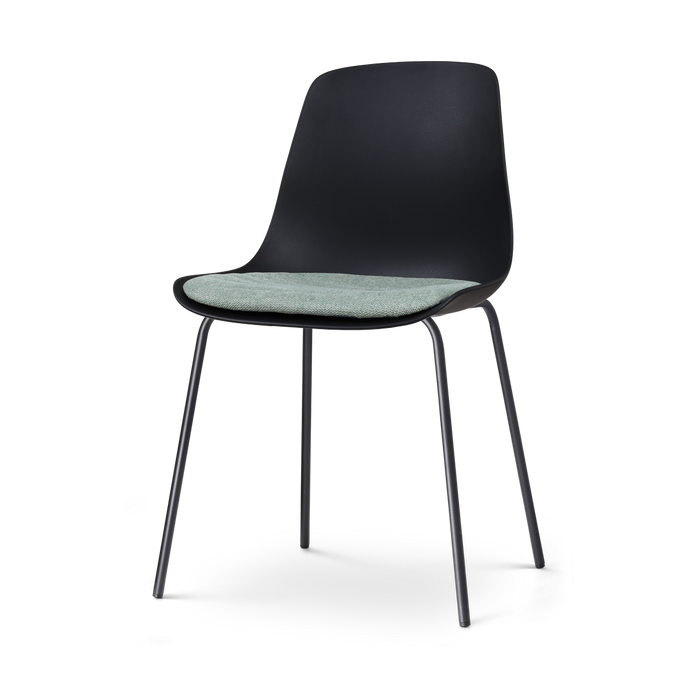 Nolon Nora-Liv Eetkamerstoel Zwart - Zacht Groen Kussen - Zwarte Poten