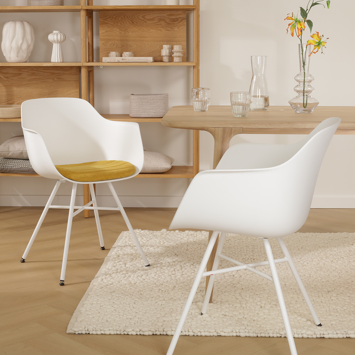 Nolon Noa-Liz Eetkamerstoel Wit - Okergeel Kussen - Witte Poten