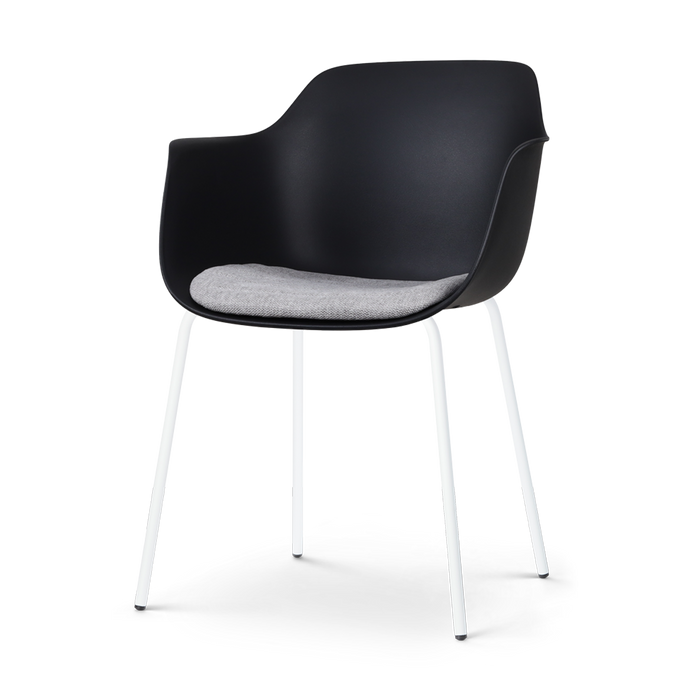 Nolon Nora-Liz Eetkamerstoel Zwart - Lichtgrijs Kussen - Witte Poten