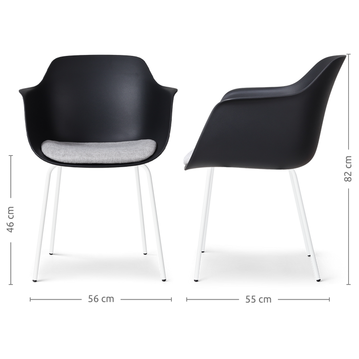 Nolon Nora-Liz Eetkamerstoel Zwart - Lichtgrijs Kussen - Witte Poten