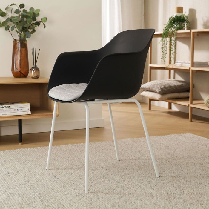 Nolon Nora-Liz Eetkamerstoel Zwart - Lichtgrijs Kussen - Witte Poten