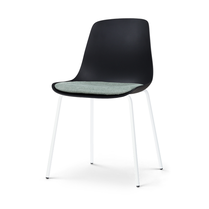 Nolon Nora-Liv Eetkamerstoel Zwart - Zacht Groen Kussen - Witte Poten