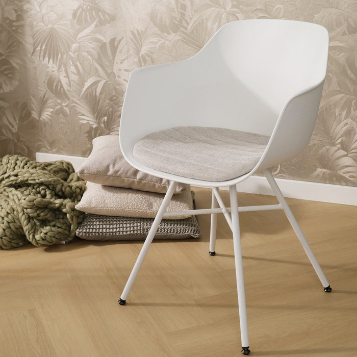 Nolon Noa-Liz Eetkamerstoel Wit - Beige Kussen - Witte Poten