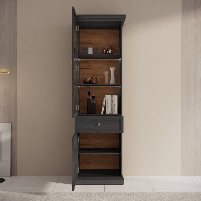 Meubella - Vitrinekast Leroy - Zwart eiken - 63 cm