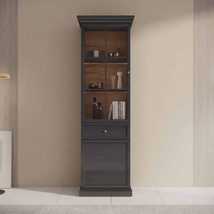 Meubella - Vitrinekast Leroy - Zwart eiken - 63 cm