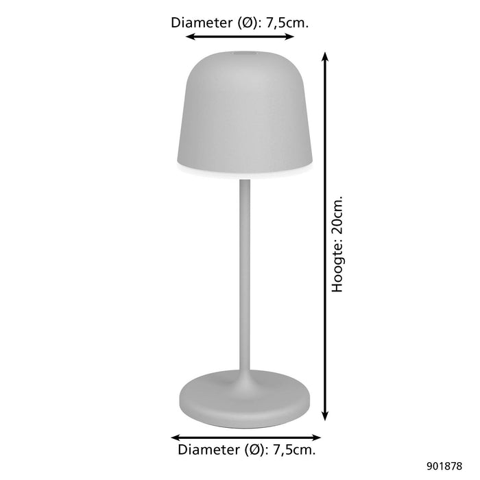 EGLO Mannera-S Tafellamp|Priklamp - USB-C - H 20 cm - Grijs