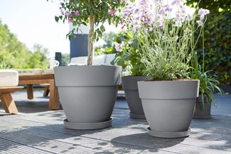 elho Loft Urban Schotel Rond 24 - Warm grijs (Grijs) - Ø 24 x H 3 cm -