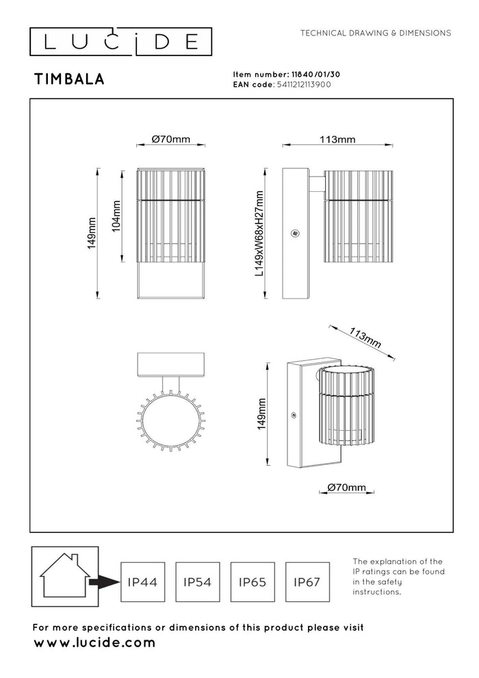 Lucide TIMBALA Wandspot - Zwart