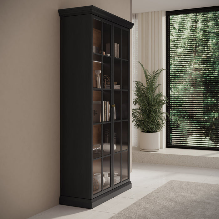 Meubella - Vitrinekast Leroy - Zwart eiken - 102 cm