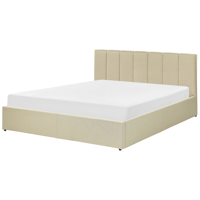 Beliani-DREUX-Bed met opbergruimte-Beige-160 x 200 cm-Polyester