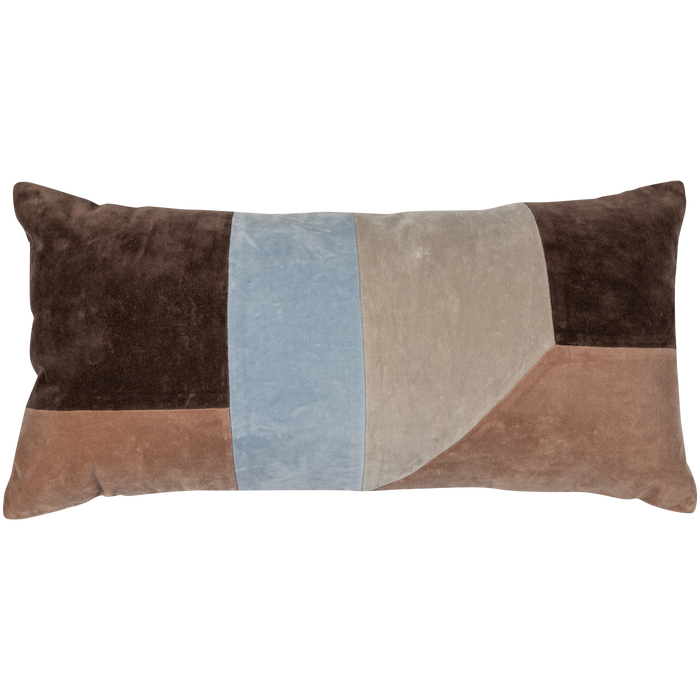 WOOOD Laon Kussens - Velvet stof - Naturel|Blauw - Set Van 3