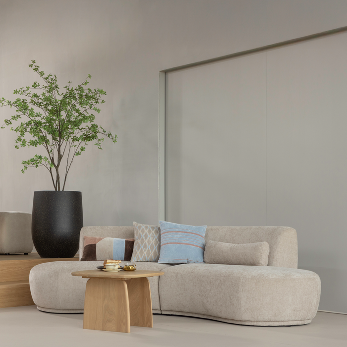 WOOOD Laon Kussens - Velvet stof - Naturel|Blauw - Set Van 3