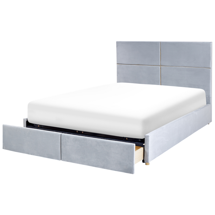 Beliani-VERNOYES-Bed met opbergruimte-Lichtgrijs-160 x 200 cm-Fluweel