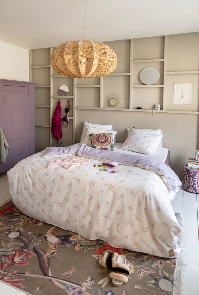 Dindi Home - Dekbedovertrek Flower Escape - 140x220 - Off White | Lila