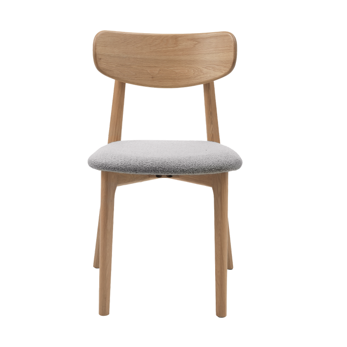 Olivine Eline Eikenhouten Eetkamerstoel Naturel - Bouclé Grijs
