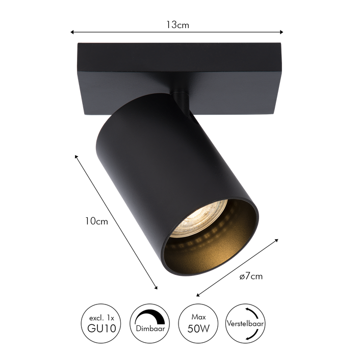 Atmooz Plafondlamp Nuo 1 - Zwart Metaal - Opbouw Plafondspot