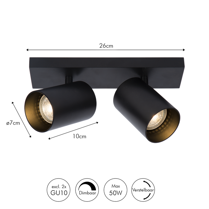 Atmooz Plafondlamp Nuo 2 - Zwart Metaal - Opbouw Plafondspot