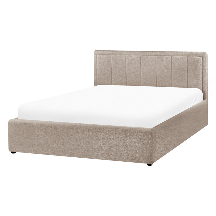 Beliani-MONTLAUR-Bed met opbergruimte-Taupe-140 x 200 cm-Bouclé