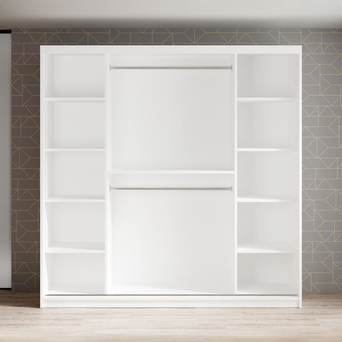 Meubella - Kledingkast Marmer 2 - Wit - 200 cm - Met spiegel