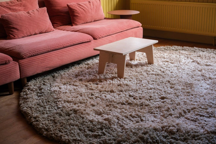 Rond hoogpolig vloerkleed Pilo groen|beige polyester Interieur05