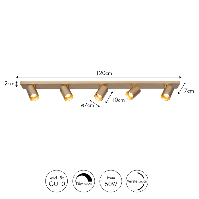 Atmooz Nuo 5 - Goud - Ø 7 - 5 Kantelbare Spots - 50W - Luxe Opbouwspot