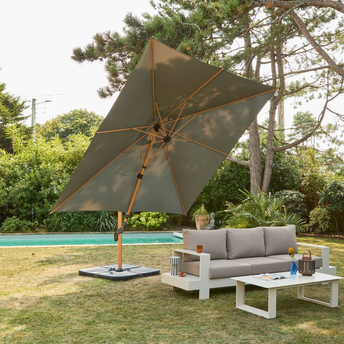 sweeek - Vierkante parasol 3x3m, mast met houtlook