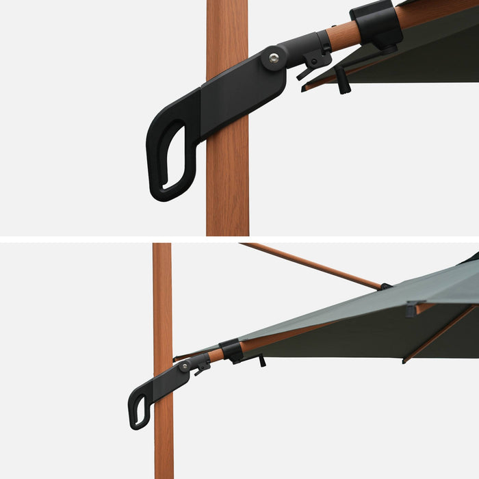 sweeek - Vierkante parasol 3x3m, mast met houtlook