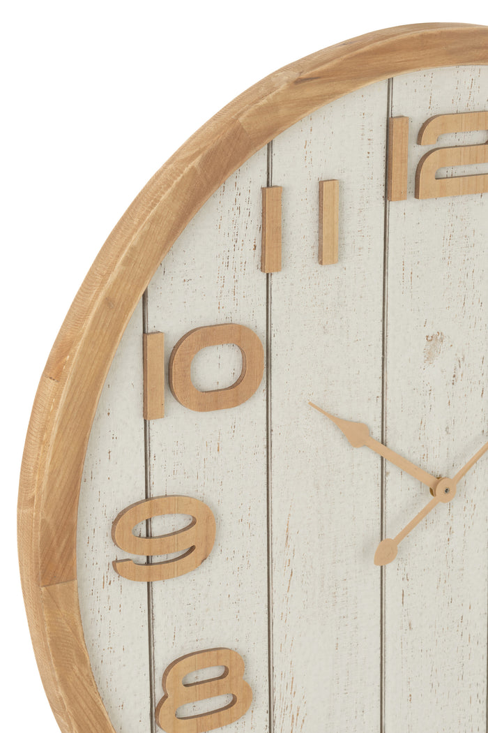 J-Line klok - hout - wit|naturel - large - Ø 60 cm