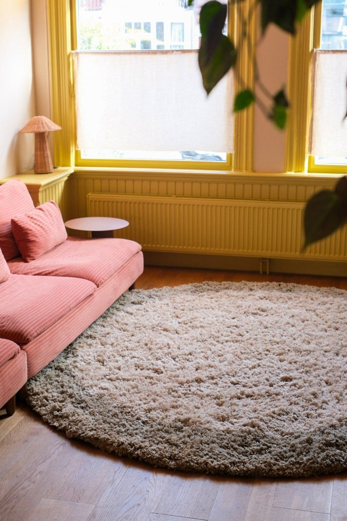 Rond hoogpolig vloerkleed Pilo groen|beige polyester Interieur05