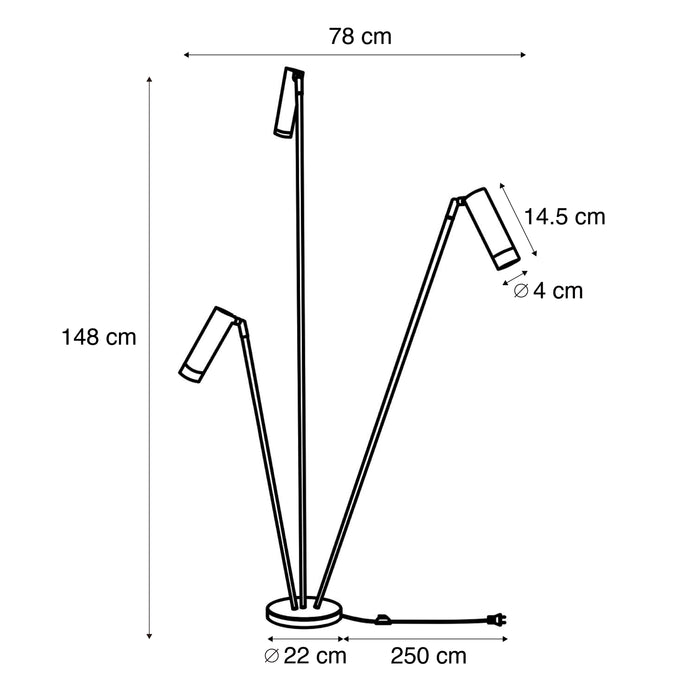 QAZQA Moderne vloerlamp zwart 3-lichts GU10 35mm - Thomas