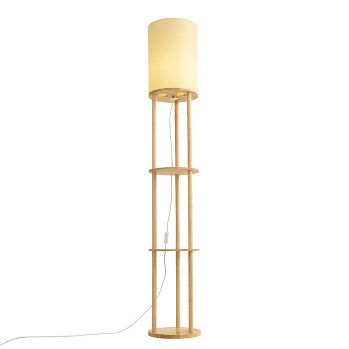 QAZQA Moderne vloerlamp hout met beige kap - Stojon