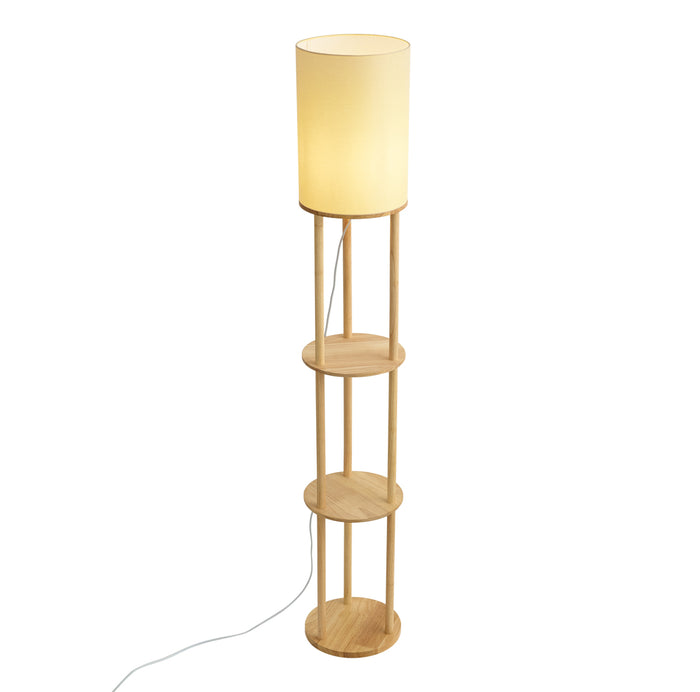 QAZQA Moderne vloerlamp hout met beige kap - Stojon