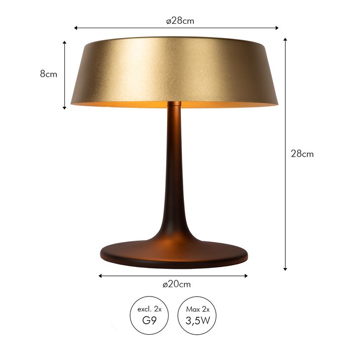 Atmooz - Tafellamp Matcha - Goud & Zwart - Ø 28 cm - Metaal - Dimbaar