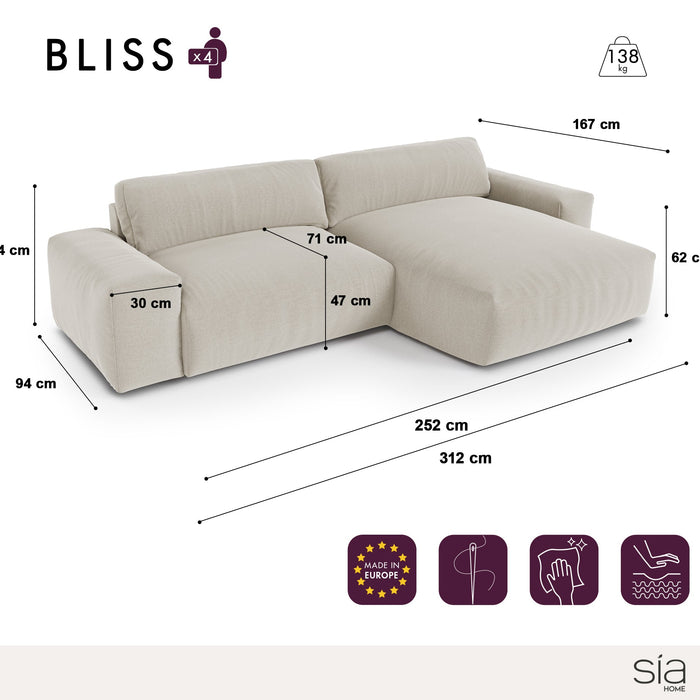 4-zits rechthoekige sofa in soft touch geweven stof blauw grijs 310cm