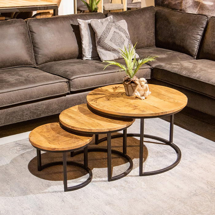 LABEL51 - Salontafel Set Triplet - Rough Mangohout - Zwart Metaal
