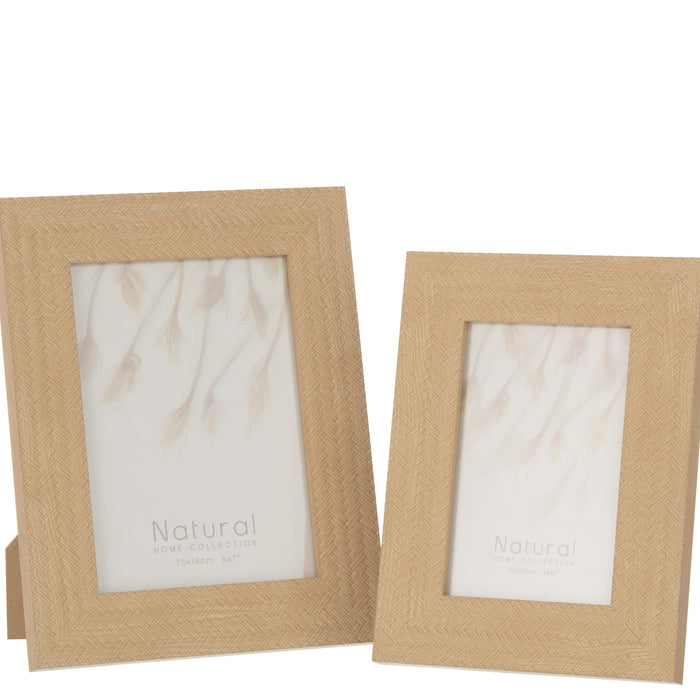 J-Line fotolijst Gewoven - hout - donkerbeige - 2 stuks
