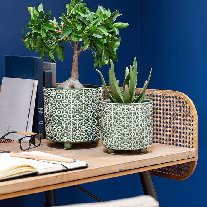 J-Line bloempot Bloem - keramIek - groen - medium - Ø 14 cm