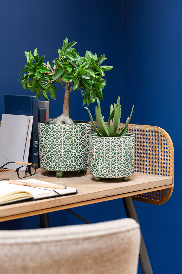 J-Line bloempot Bloem - keramIek - groen - medium - Ø 14 cm