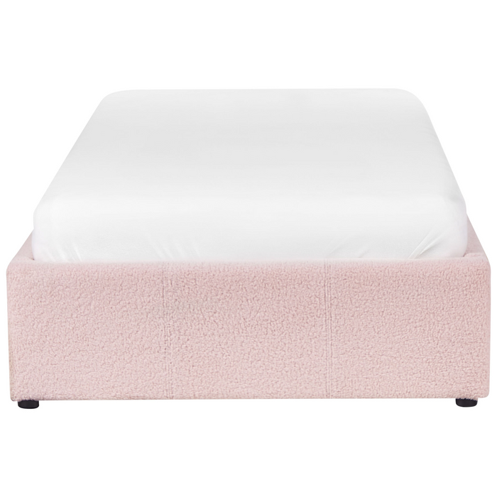 Beliani - DINAN - Eenpersoonsbed - Pastelroze - 90 x 200 cm - Bouclé