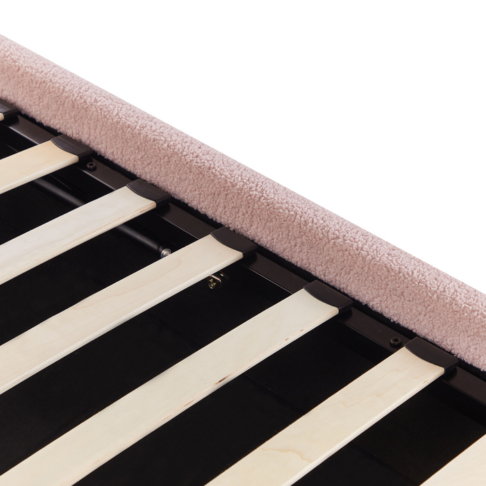 Beliani - DINAN - Eenpersoonsbed - Pastelroze - 90 x 200 cm - Bouclé