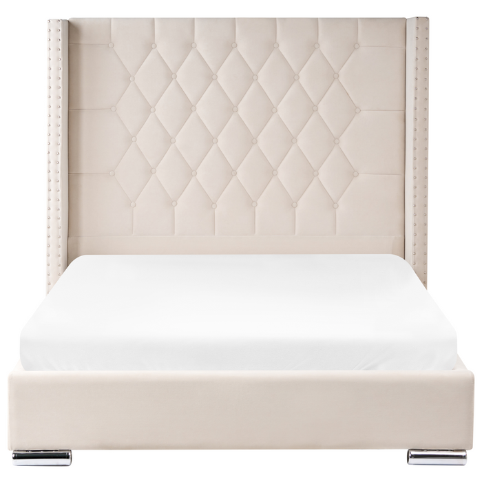 Beliani-LUBBON -Tweepersoonsbed-Gebroken wit-140 x 200 cm-Fluweel