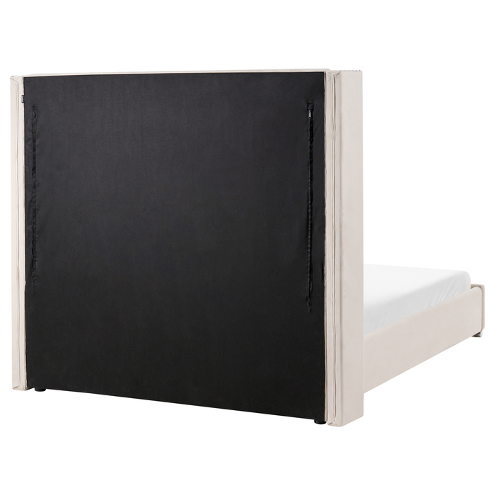 Beliani-LUBBON -Tweepersoonsbed-Gebroken wit-140 x 200 cm-Fluweel