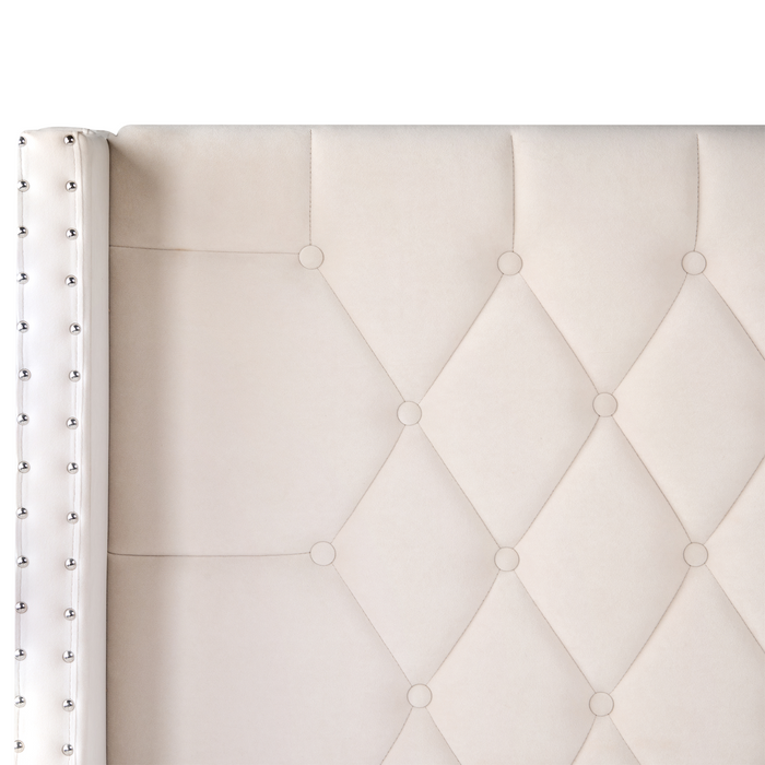 Beliani-LUBBON -Tweepersoonsbed-Gebroken wit-140 x 200 cm-Fluweel