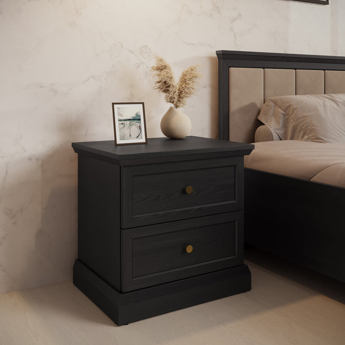 Meubella - Nachtkastje Leroy - Zwart eiken - 52 cm