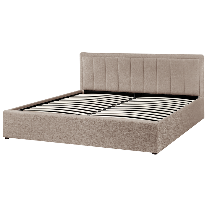 Beliani-MONTLAUR-Bed met opbergruimte-Taupe-180 x 200 cm-Bouclé