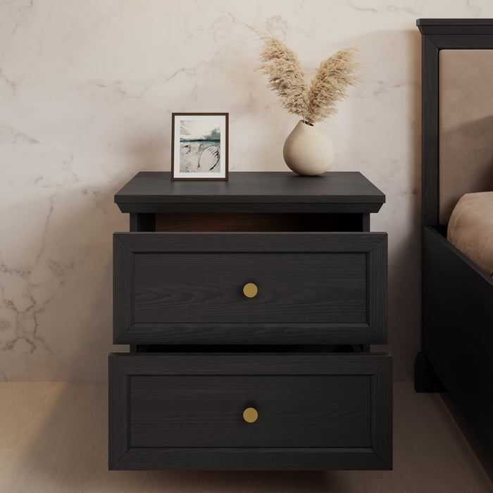 Meubella - Nachtkastje Leroy - Zwart eiken - 52 cm