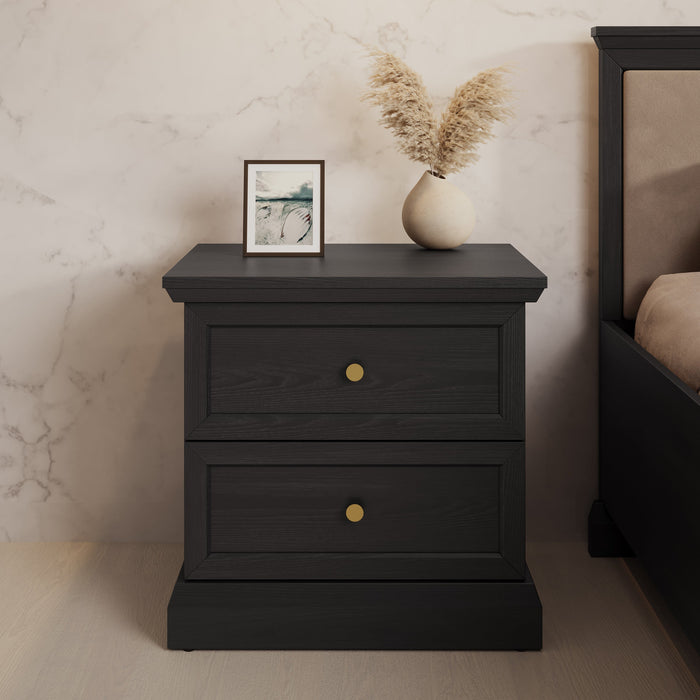 Meubella - Nachtkastje Leroy - Zwart eiken - 52 cm